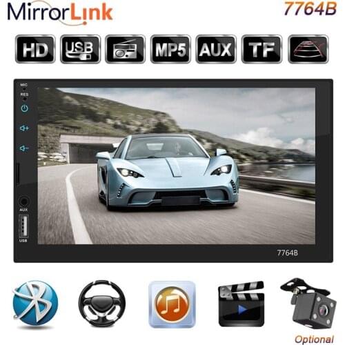DHL 5PCS Car Radio MP5 Player 2Din 7764B 7'' Touch Screen Bluetooth Hands-free Multimedia FM Rear View Camera Remote Control