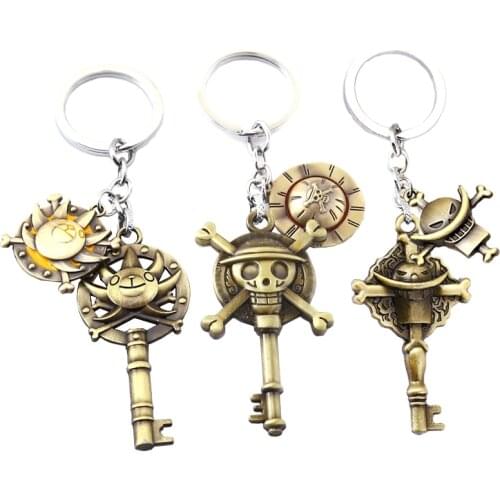 New One Piece Keychains with box Sunny Luffy Metal Key Chain Ring Pendant Anime Keychain Key Holder Charm Jewelry