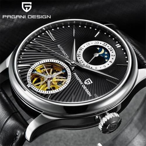PAGANI DESIGN Mens Watch Skeleton mechanical wristwatch self winding mens watches leather male clock waterproof relogio de luxo