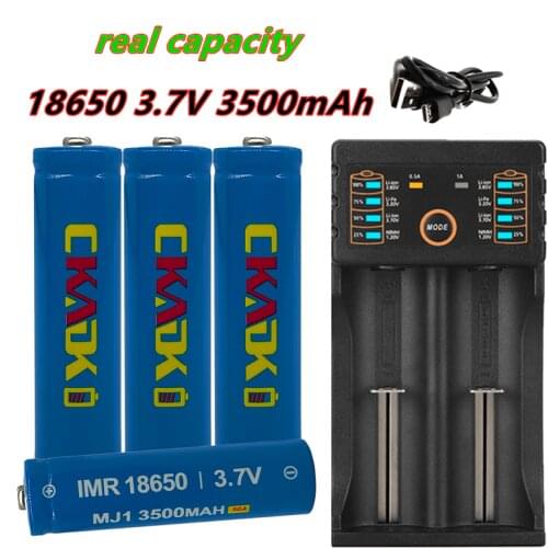 CKADK 100% Original MJ1 3.7V 3500 mah 18650 Lithium Rechargeable Battery For Flashlight batteries ,with Pointed(No PCB)+Charger