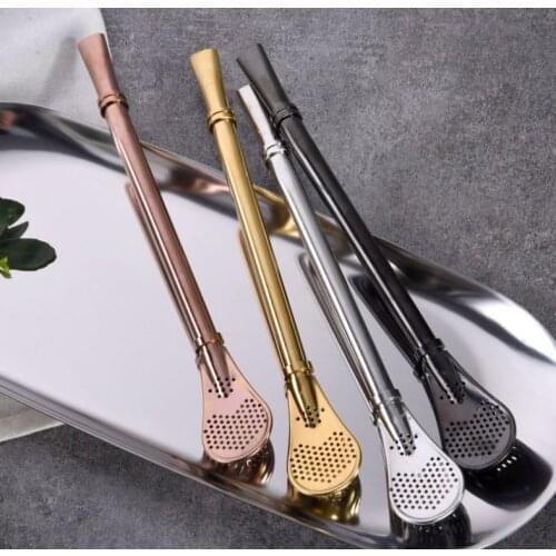 Hot sale! Stainless Steel Straws Metal Drinking Straws Filter Stirring Spoon Straws for Tea Spoon Gourd Drink Accessories
