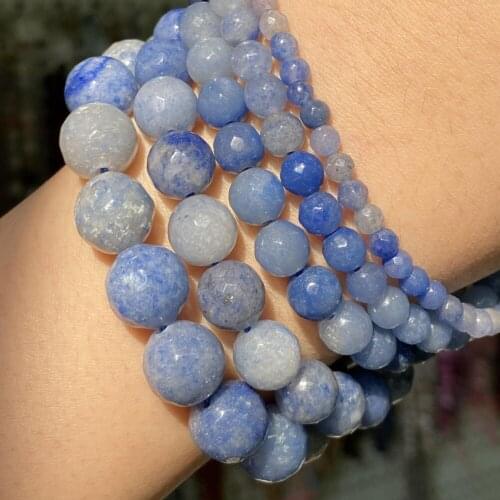 Natural Stone Faceted Blue Aventurine Round Loose Beads For Jewelry Making Diy Bracelet Necklace Accessories 4 6 8 10 12mm 15