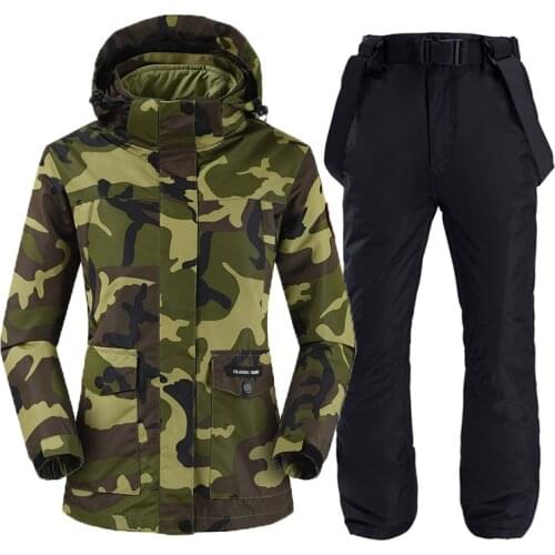 Camouflage Ski Jackets And Pants Women Suit Winter Outdoor snowboard Clothing Very Warm Windproof Waterproof Thick Detachable