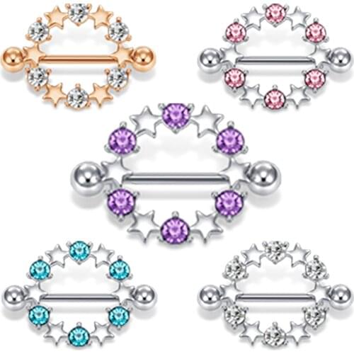 2 PC Stainless Steel Nipple Rings Piercing Body Jewelry Barbell CZ Star Rings for Women Girls Body Jewelry