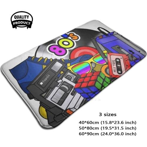 80’S Collage 3D Household Goods Mat Rug Carpet Foot Pad 80 Eighties 1980 Vinyl Cassettes Walkman Polaroid Rubic Cube Disco