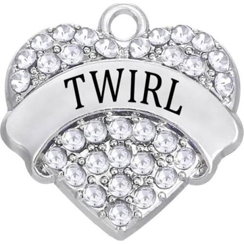Metal Alloy Silver Plating Cheerleader Majorette Twirl Charm Rhinestone Message Heart Pendants