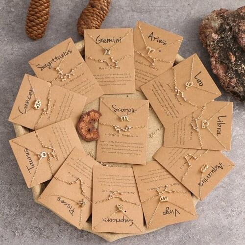 Fashion 12 Twelve Constellations Pendant Necklace Diamond Bracelet Set Constellation Card Set Bracelet