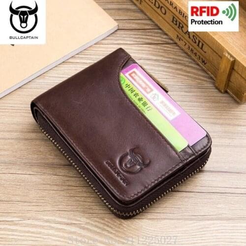 Fashion Short Horizontal Top Layer Cow Leather Wallet Driving License Multi-function Card Slot Zipper Money Bag RFID Coin Purse
