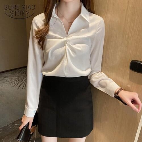 2021 Autumn Women Blouse Elegant Straight Shirt Women Long Sleeve Female Satin Womens Blouses All-match Shirts Ropa Mujer 10507