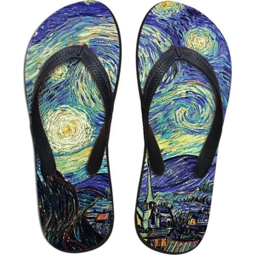 Fashion Summer Beach Flip Flops Men Slippers Sandals Painting Art Printing boy Flats Shoes Vincent van Gogh Artist Master piece