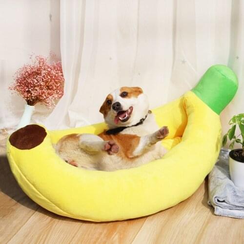 Pet Plush Banana Kennel With Mat Blanket Removable And Washable Thickened Dog Kennel Cartoon Banana Bed Can Wear Bone Love Toy