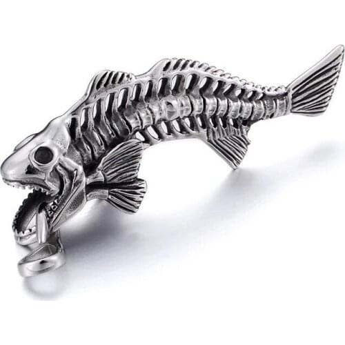 New stainless steel men 's jewelry retro titanium steel fish pendant