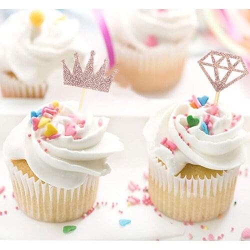 CYUAN 4pcs Transparent Sequin Skirt Crown Cake Insert Bachelor Party Flag Set Birthday Cake Top Flags Decor Cupcake Topper Party