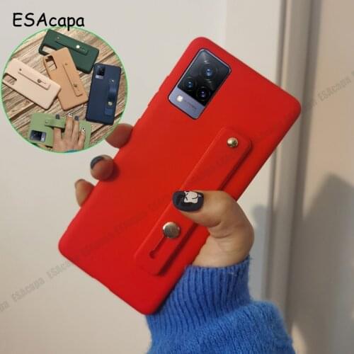 Wrist Strap Hand Band Holder Cover For Vivo V21 V21E Y73 2021 Candy Color Silicone Protection Phone Case For Vivo V2066 V2061