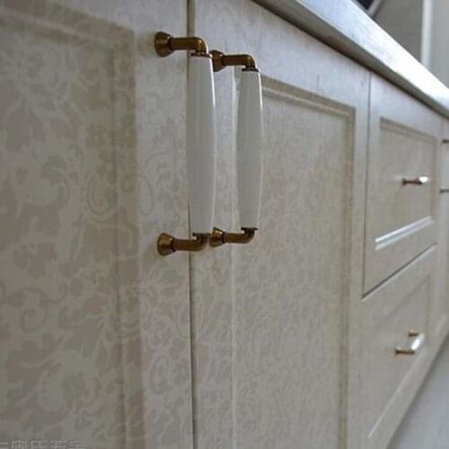 96MM kitchen Cabinet Handle White Ceramic Cupboard Pulls Bronze Zinc Alloy Dresser Drawer Wardrobe Funrinture handles pulls