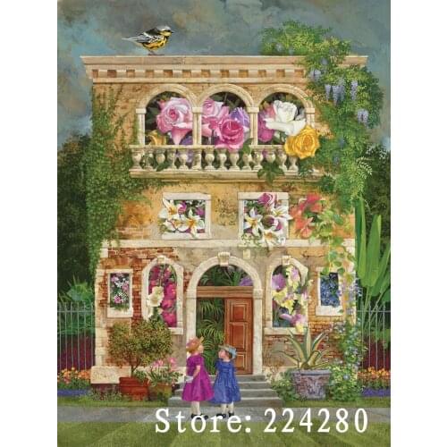 Needlework,Cross stitch Exquisite Flower House,Handmade 14CT white canvas DIY,Cross-stitch kits,Embroidery Art Home Decor