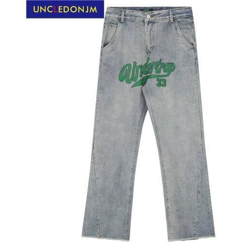 Letter embroidered jeans mens Harajuku hip hop vintage jeans men punk clothes denim jeans for men UT-8376