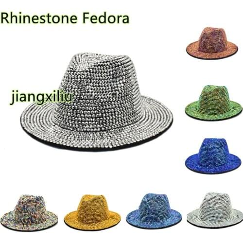 Rhinestone Fedora Hat for Women big brimmed hat with diamond hat night party beach hat ladies fashion novel performance hat