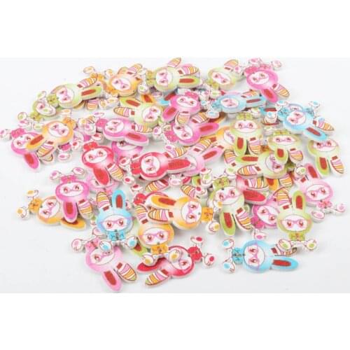 Mixed Rabbit Painted Wooden Buttons For Children Sewing Scrapbooking Crafts 20pcs 18x34mm