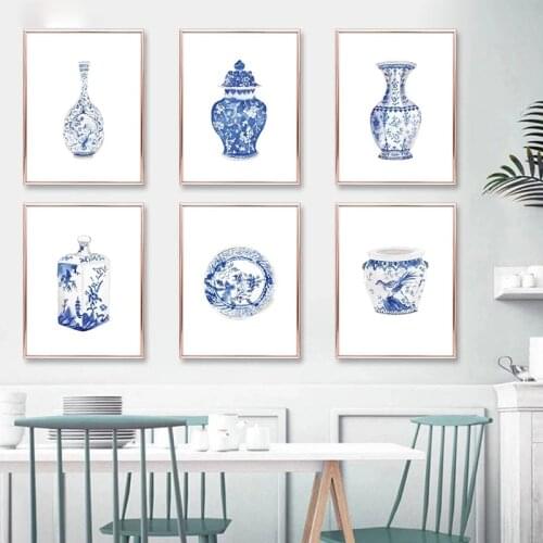 Chinese Style Vase Prints Porcelain Blue and White Porcelain Art Canvas Painting Oriental Art Poster Wall Art Decoration Cuadros