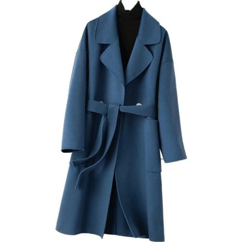 High Quality pure wool double coat female ladys water ripple split with thick woolen cloth coat female coat