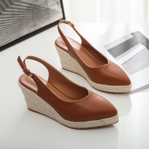 2021 Princess Kates Same Leather Wedge Single Shoes Womens Shallow Mouth Espadrilles Spring and Autumn New Sandals High Heels