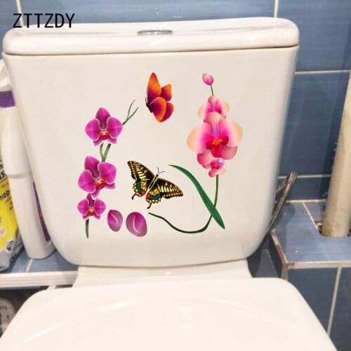ZTTZDY 23.5×22.7CM Flowery Magnolia Butterfly Fashion Bathroom Toilet Stickers Home Room Wall Decor T2-1379