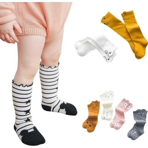 1 Pair 0 to 6 Years Spring Summer Childrens Knee High Socks Cartoon Long Socks For Infants Newborn Baby Cotton Tube Girls Socks