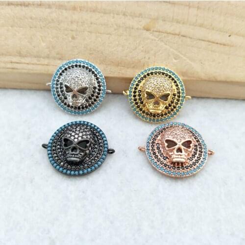 10 Pieces CZ zircon Micro Pave skull Connector,Double Bails Beads Charm,for DIY Bracelets Jewelry Finding CT383