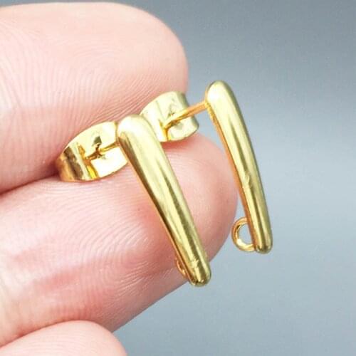 10pcs 15x3mm Stainless Steel Gold Tone Rectangle Bar Post Earrings Components with hole for Dangle Earring Making