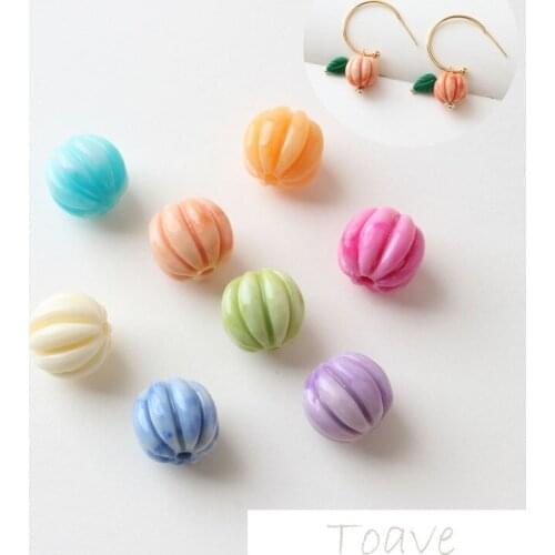 10pcs Pumpkin Ball Straight Hole Beads Coral Material DIY Ear Stud Bracelet Necklace Beaded Handmade Material Accessories