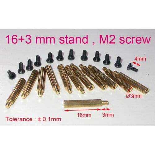 16+3mm (12pcs) brass stand / brace / puncheon with M2-4mm screw for security camera PCB module installation assembly