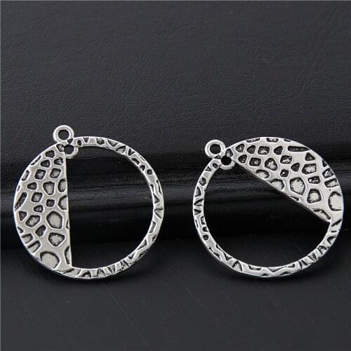 20pcs Silver Color Hollow Round Charms Earrings Pendant Trendy For Women Making Jewelry Handmade Supplies 24x22mm A3064