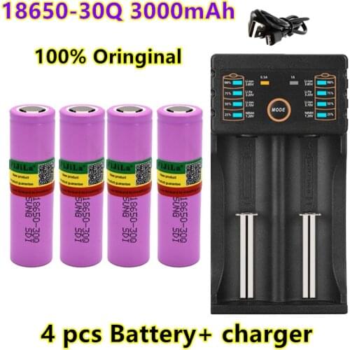 2021 new Original 3.7V 3000mAh INR18650 30Q li-ion battery discharge 15A Rechargeable Batteries Flashlight + charger