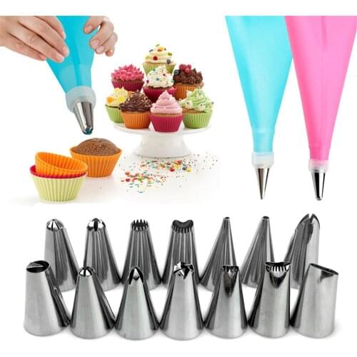 22 Styles DIY Kitchen Baking Cake Decorating Tool Silicone Icing Piping Cream Pastry Bag Stainless Steel Nozzle Converter Tools