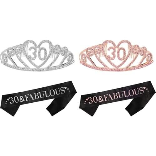 30th Birthday Gifts, 30th Birthday Tiara and Sash, HAPPY 30th Birthday Party Supplies, “30 & FABULOUS”Sash and Crystal for