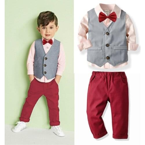 Clothing Set Kids Baby Boy Suit Gentleman Wedding Formal Vest Tie Shirt Pant 4Pcs Clothes Sets children clothes