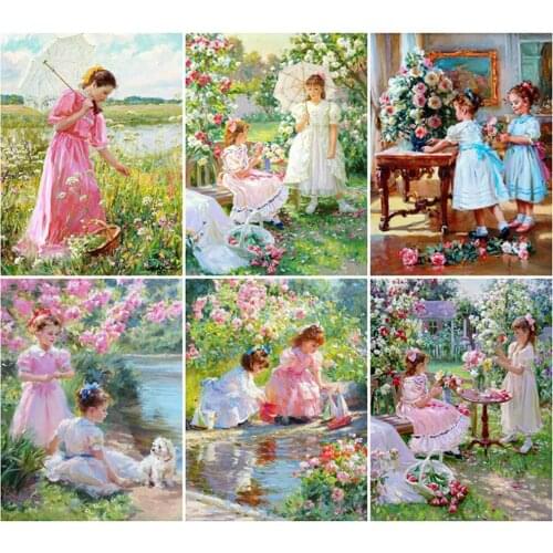 5D Diamond Painting Garden Scenery Girl Full Drill Square Round Diamond Embroidery Rhinestone Portrait Mosaic Home Decoration