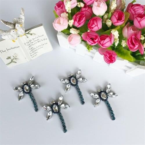 AHYONNIEX Promotion 1PC Blue Sequins beads Dragonfly patches applique sew on patches for clothes shoes bags decoration DIY patch