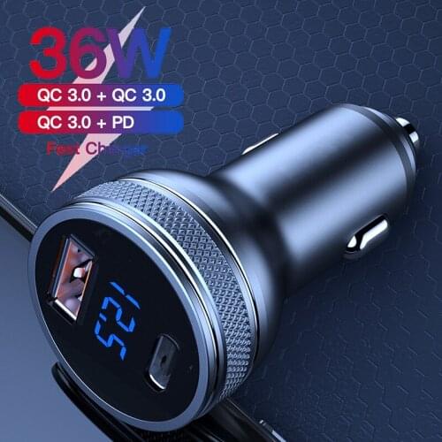Digital Display PD USB C Car Charger Smartphone Fast Charging Cigarette Lighter Adapter For iPhone 12 11Pro Max Xiaomi 11 Huawei