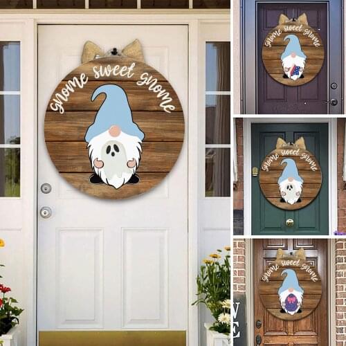 Wooden Seasonal Welcome Door Sign Interchangeable Welcome Sweet Home Round Wood Hanging Front Door Sign with Seasonal Ornament