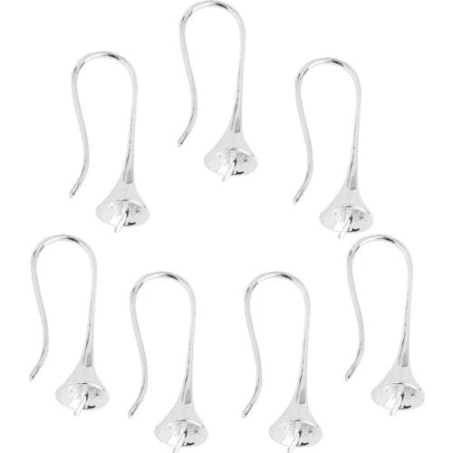 DoreenBeads Copper Ear Wire Hooks Earring Findings Flower Silver Plated DIY Making Jewelry (Fit 8mm Beads) 26mmx12mm, 10 PCs