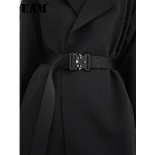 [EAM] Black Metal Buckle Canvas Brief Long Belt Personality Women New Fashion Tide All-match Spring Autumn 2021 1DB730