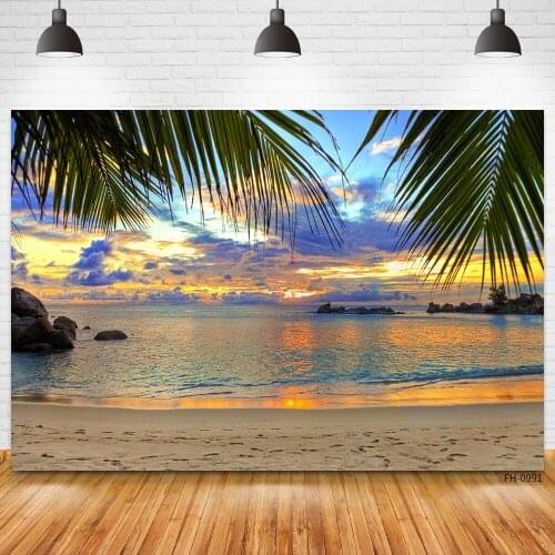 Birthday Holiday Party Baby Portrait Tropical Beach Summer Sea Sky Photography Backdrop Sunset Palms Background For Photo Studio