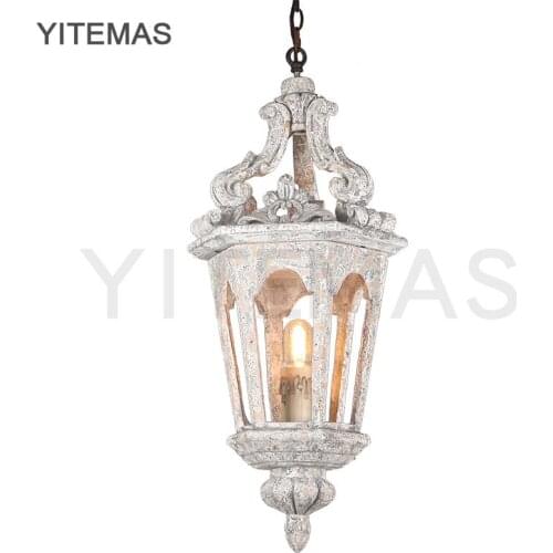 French luxury antique white wood chandelier lighting fixture vintage rustic suspension hanging light deco 1 E27/E26 light