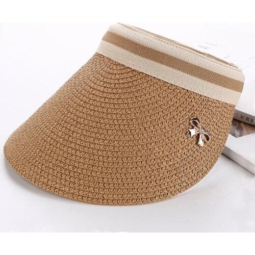 HT3002 New Fashion Women Straw Visor Hat Female Wide Brim Visor Cap Ladies Solid Summer Sun Hat Korea Style Women Beach Hat