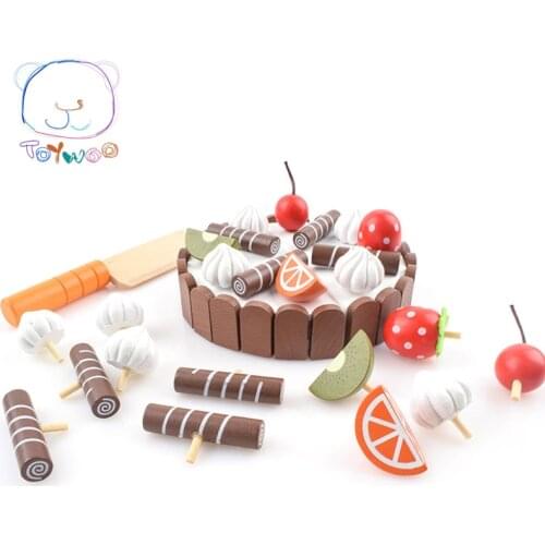 Toy Woo Wooden Baby Kitchen Toys Pretend Play Cutting Cake Play Food Kids Toys Wooden Fruit Cooking Birthday Gifts Interests Toy