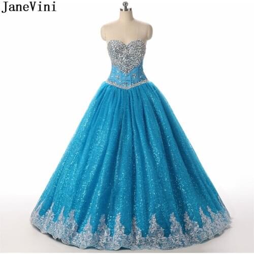 JaneVini Elegant Ball Gown Long Bridesmaid Dresses Sweetheart Appliques Sequined Crystal Luxury Princess Tulle Prom Party Gowns