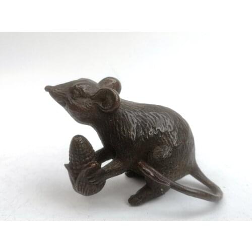 YIZHU CULTUER ART Collection Old China Bronze Carving Mouse Statue Paperweight Family Decoration