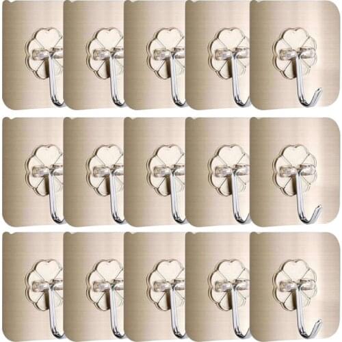 5/10Pcs Wall Hooks Waterproof Oilproof Self Adhesive Golden Kitchen Bathroom Office Reusable Seamless Hanging Hook